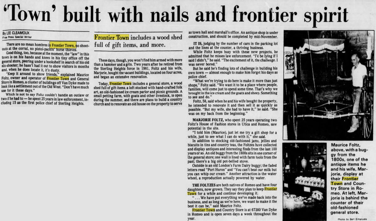 Frontier Town - Oct 1985 Article